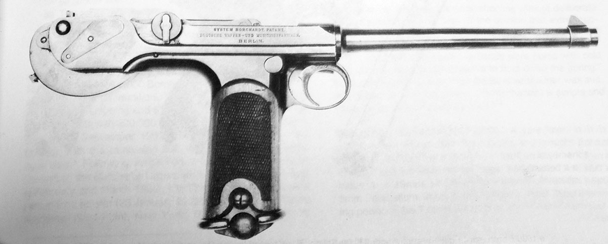 A Borchardt C93 pistol. How this became the Luger pistol is not recorded, but it is obvious the design needs some work on aesthetics.